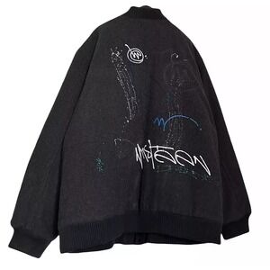 Vtg Y2K Miss Keen Bomber Jacket Coat Men 5XL Gray Handpaint Grunge Oversize Down